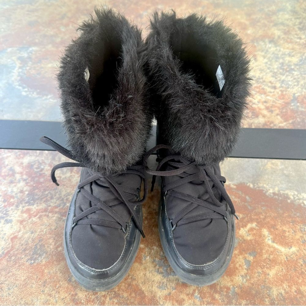Crocs LodgePoint Boots Womens 8 Black Faux Fur Nylon Pull On Cinch Lace Snow - Picture 6 of 8